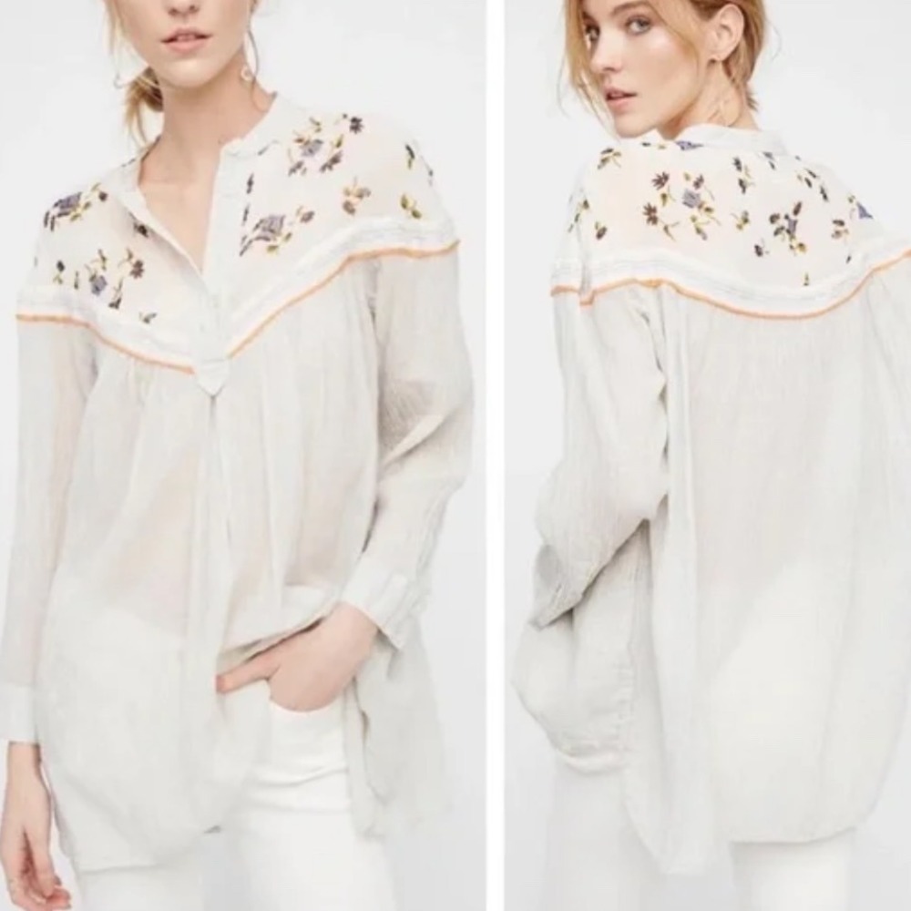 Free People Hearts and Colors Tunic Top XS Floral Embroidered Blouse‎